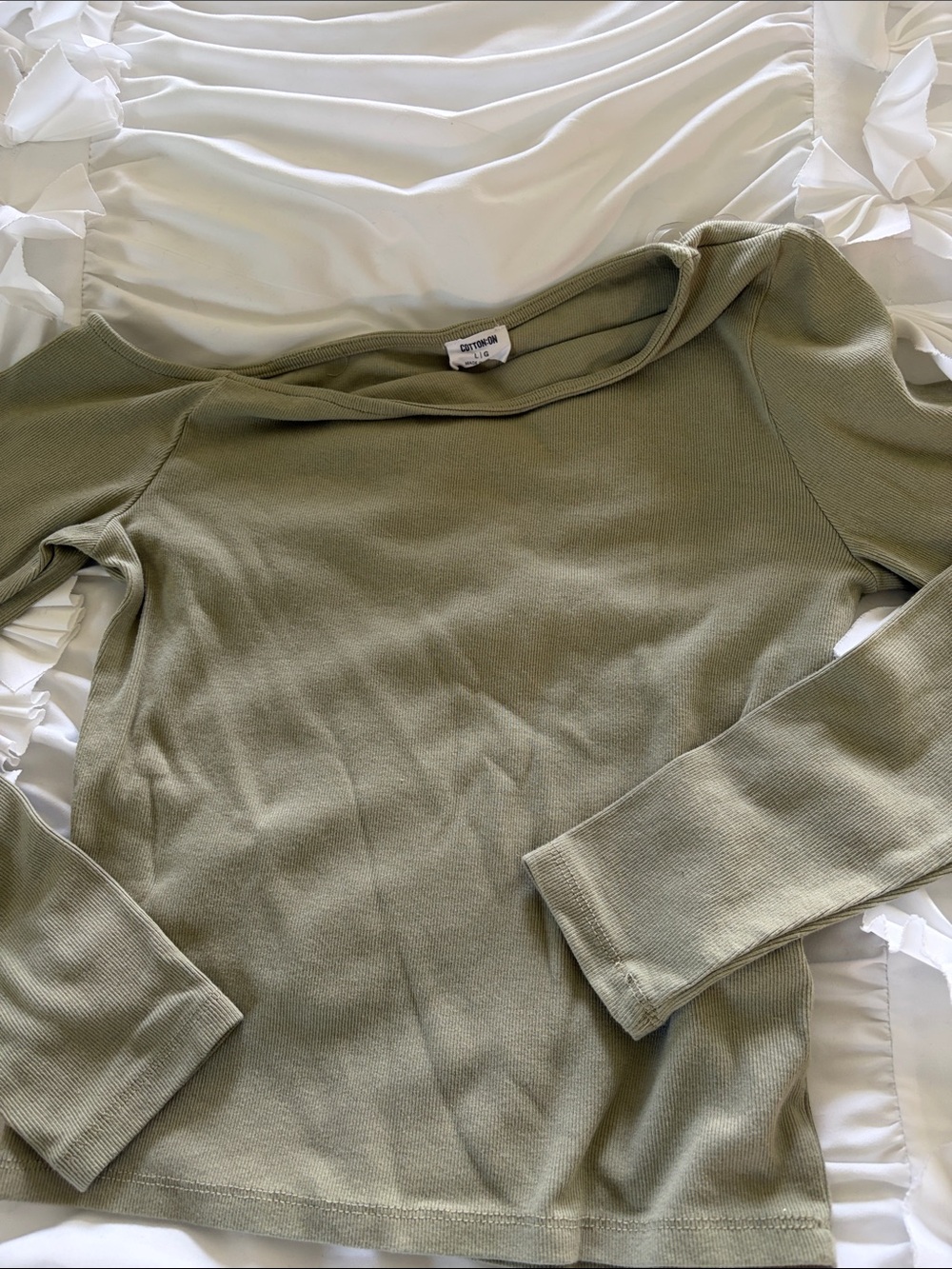 Cotton On Olive Green Long Sleeve Ribbed Top